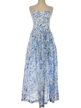 NWT Aqua Blu Maxi Dress L Blue White Nature Luxurious Cotton Silk Wedding Guest